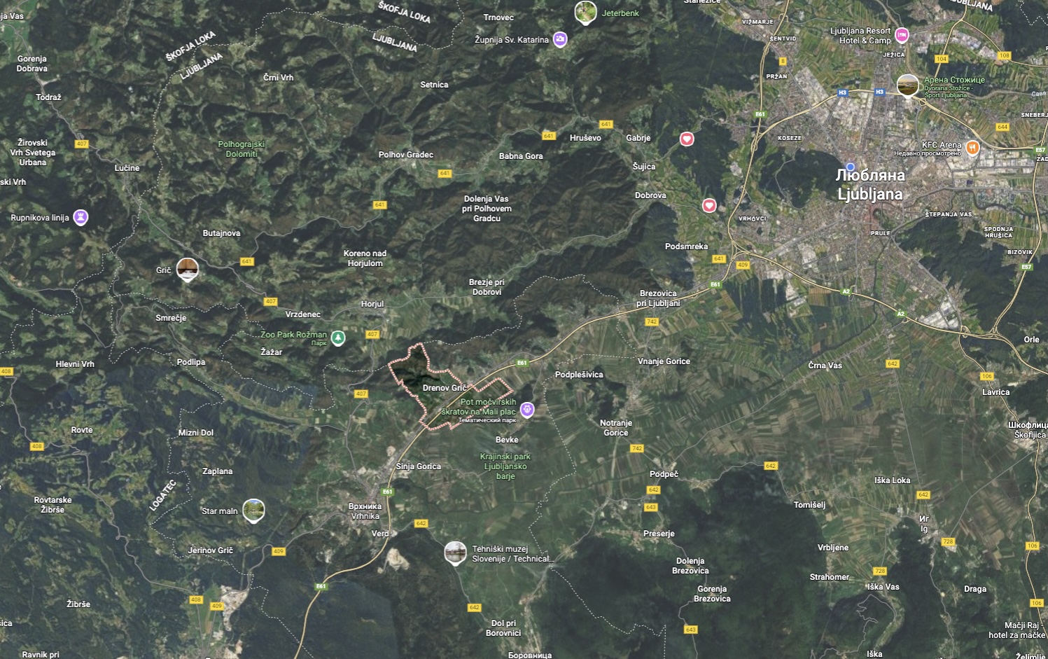 Карта расположения Drenov grič